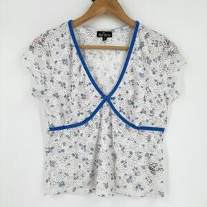 VTG Y2K Self Esteem Sheer Lace Babydoll Top XL Coquette Fairy Cottage Romantic